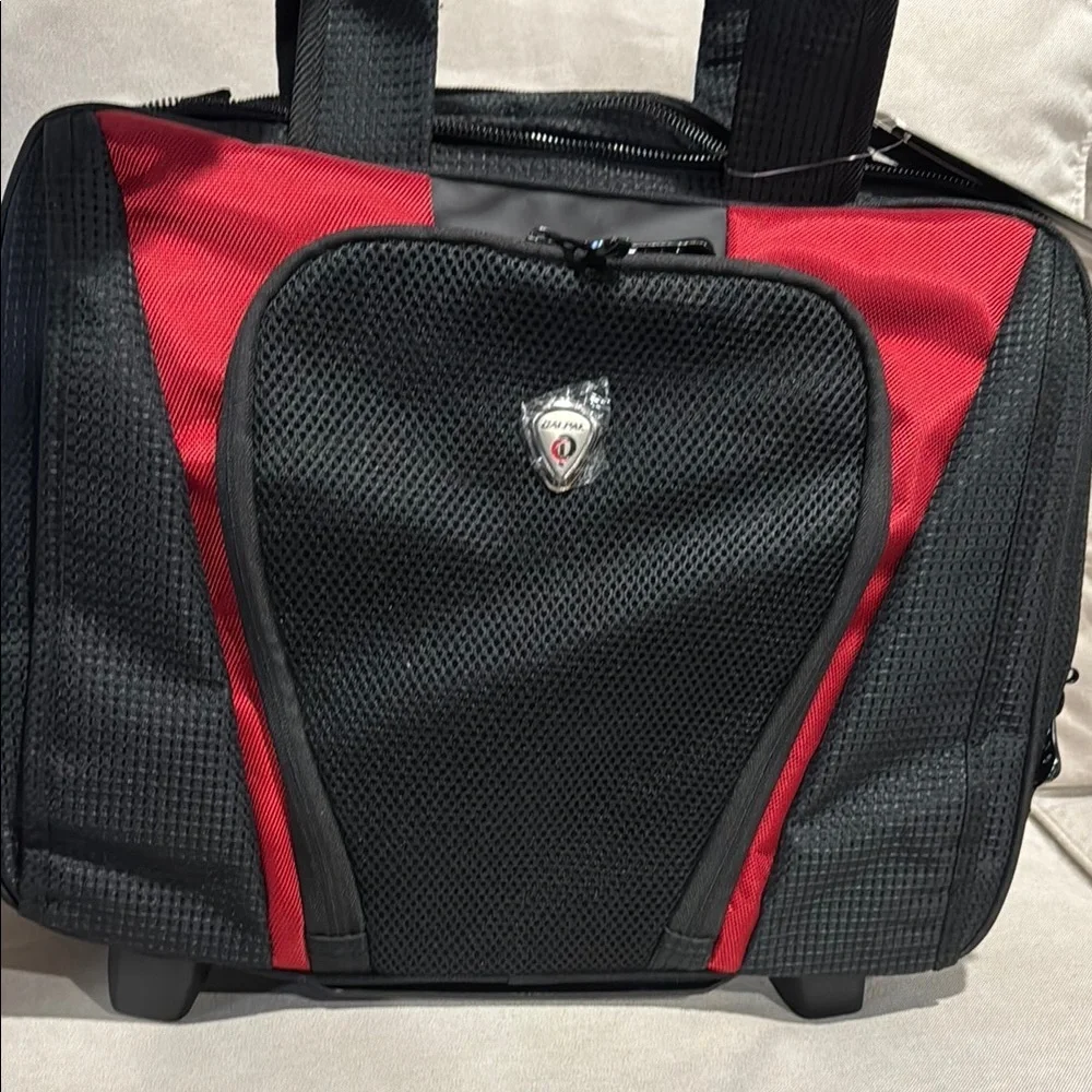 CALPAK Rolling Laptop Tote Carry On Wheeled Bag Black Red - Picture 4 of 13